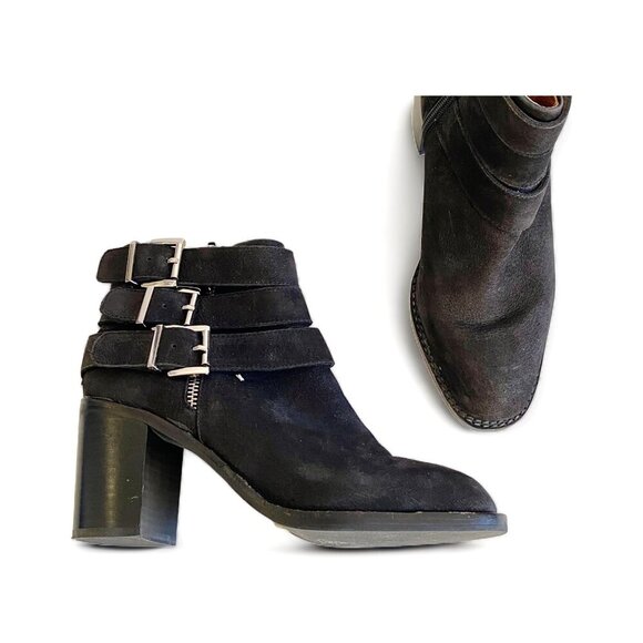 Jeffrey Campbell 3 buckle Rayburn Black Nubuck Ankle Boot Size 7.5 - Picture 7 of 15